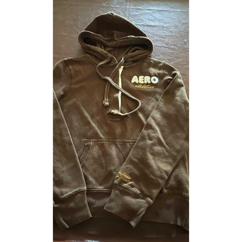 Womens Aeropostale Hoodie Medium Brown 3 Button Front 1987